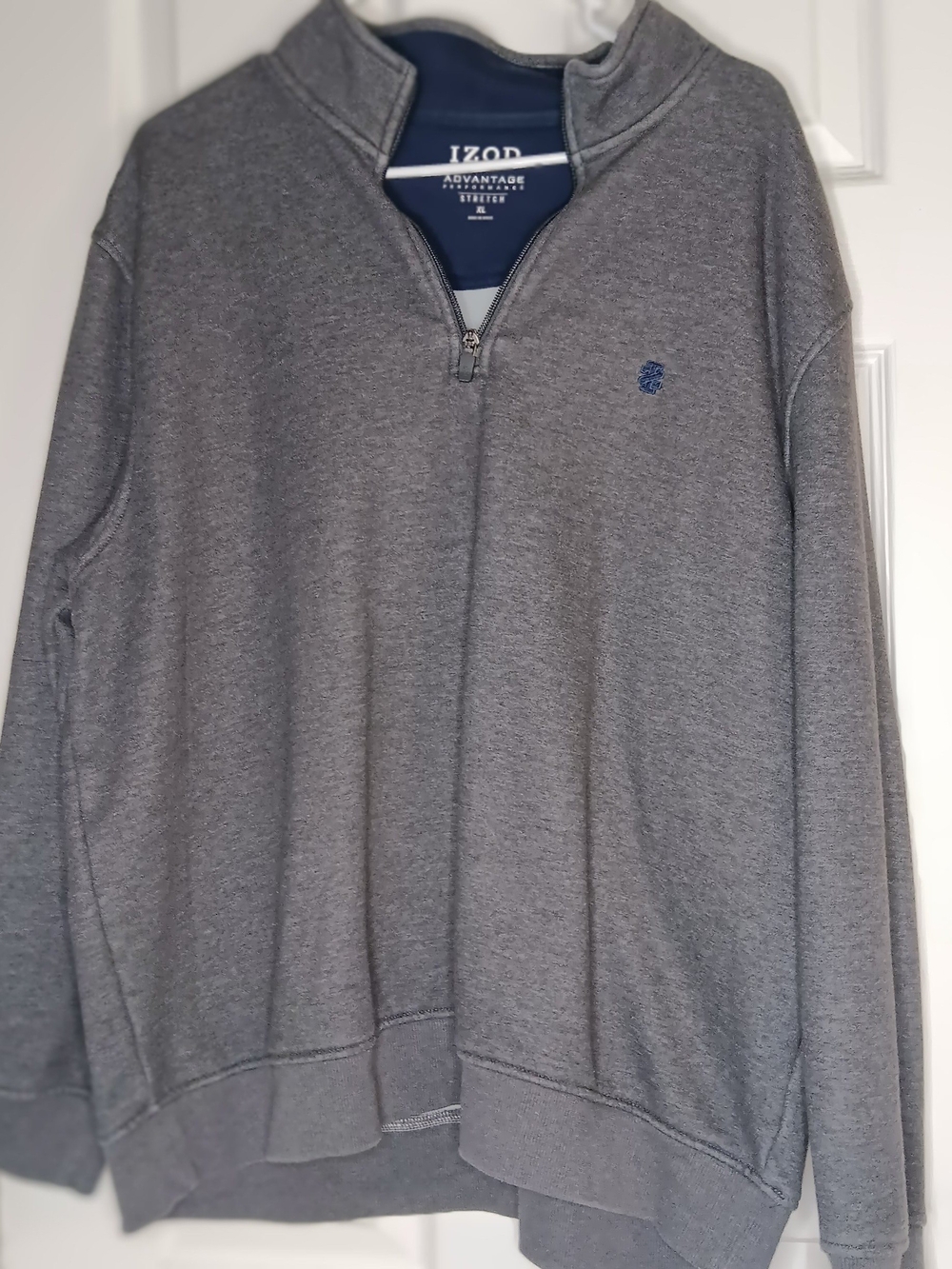Izod Men's Heather Gray Half-Zip Pullover with Navy Logo